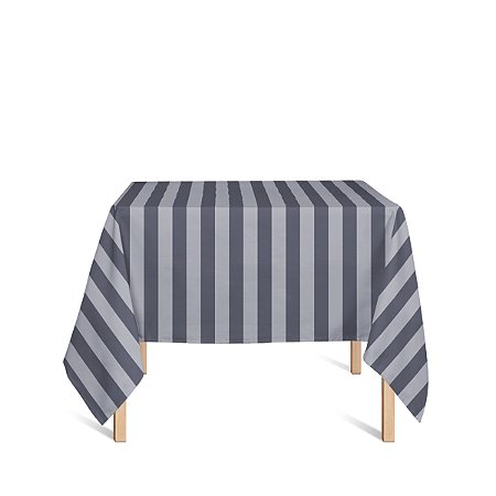 Toalha de Mesa Quadrada em Tecido Jacquard Preto Acizentado e Prata Listrado Tradicional