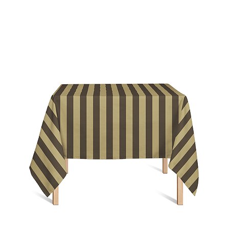 Toalha de Mesa Quadrada em Tecido Jacquard Preto e Dourado Listrado Tradicional