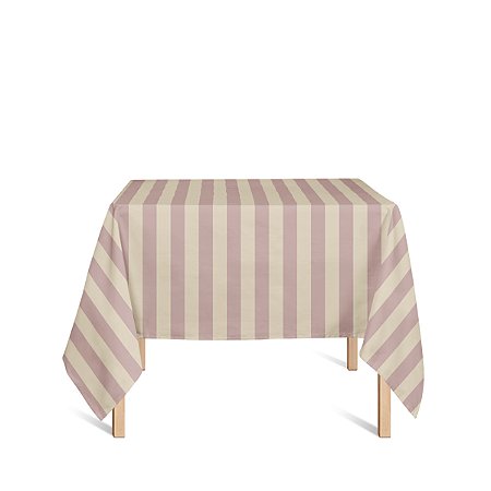 Toalha de Mesa Quadrada em Tecido Jacquard Rosa Envelhecido e Dourado Listrado Tradicional