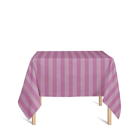 Toalha de Mesa Quadrada em Tecido Jacquard Rosa Pink Chiclete Listrado Tradicional