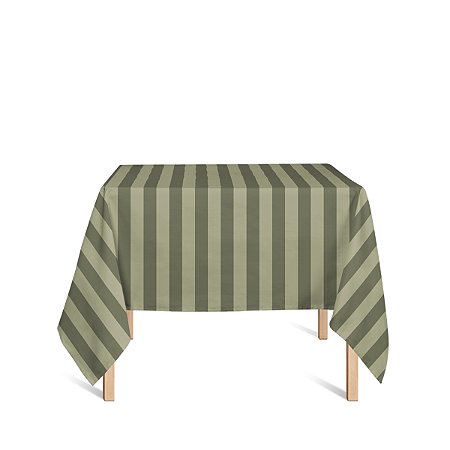 Toalha de Mesa Quadrada em Tecido Jacquard Verde Musgo Listrado Tradicional