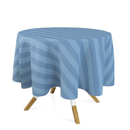 Toalha de Mesa Redonda em Tecido Jacquard Azul Piscina Listrado Tradicional