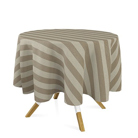 Toalha de Mesa Redonda em Tecido Jacquard Bege Escuro (Fendi) Listrado Tradicional