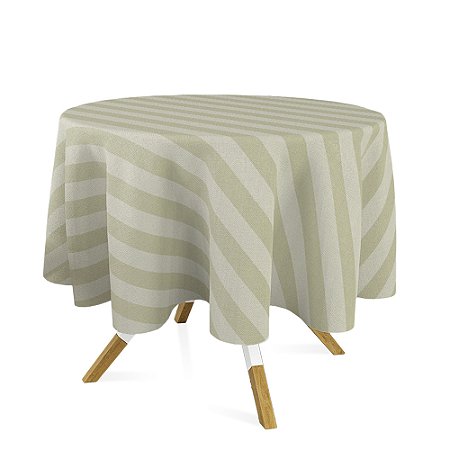 Toalha de Mesa Redonda em Tecido Jacquard Bege Listrado Tradicional