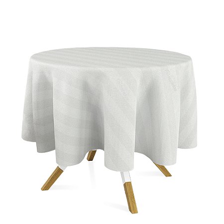Toalha de Mesa Redonda em Tecido Jacquard Branco Listrado Tradicional