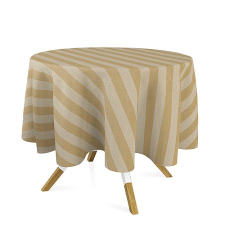 Toalha de Mesa Redonda em Tecido Jacquard Dourado Listrado Tradicional