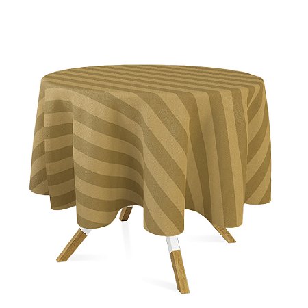 Toalha de Mesa Redonda em Tecido Jacquard Dourado Ouro Vibrante Listrado Tradicional