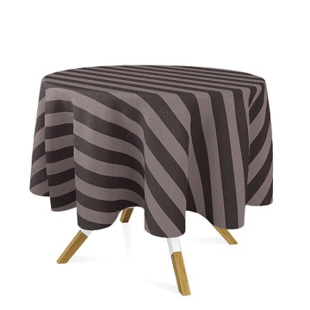 Toalha de Mesa Redonda em Tecido Jacquard Marrom Listrado Tradicional
