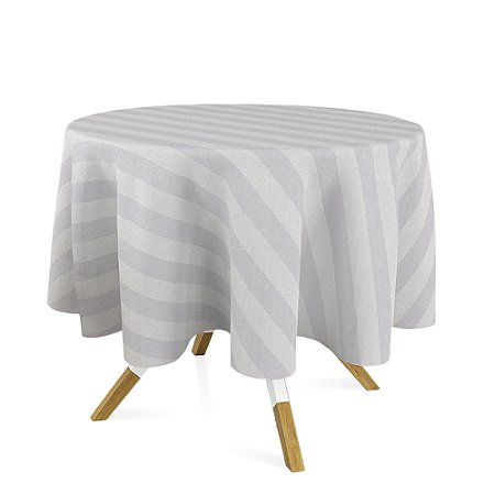 Toalha de Mesa Redonda em Tecido Jacquard Off-White Listrado Tradicional