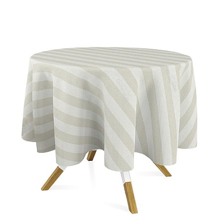 Toalha de Mesa Redonda em Tecido Jacquard Palha Crú (Rústico) Listrado Tradicional