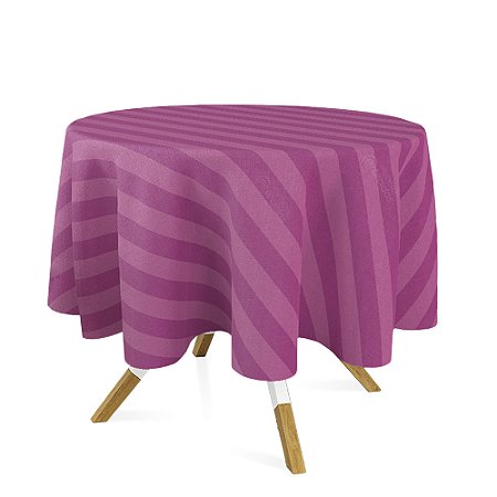 Toalha de Mesa Redonda em Tecido Jacquard Pink Listrado Tradicional