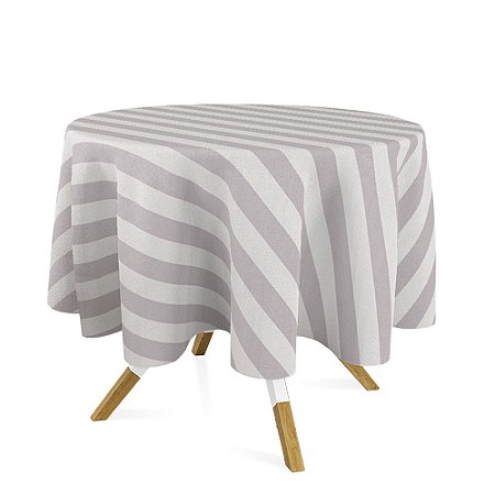Toalha de Mesa Redonda em Tecido Jacquard Prata Listrado Tradicional