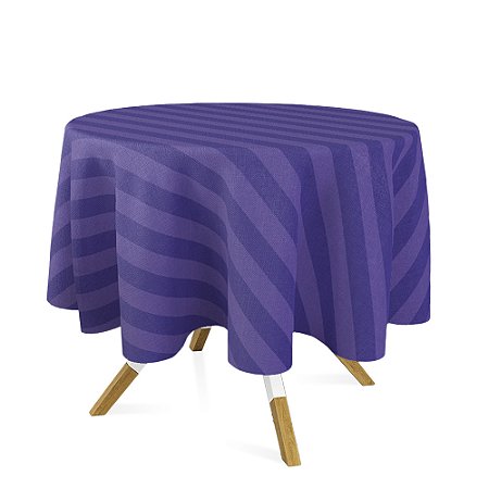 Toalha de Mesa Redonda em Tecido Jacquard Roxo Listrado Tradicional