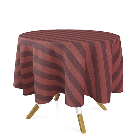 Toalha de Mesa Redonda em Tecido Jacquard Vermelho e Preto Listrado Tradicional