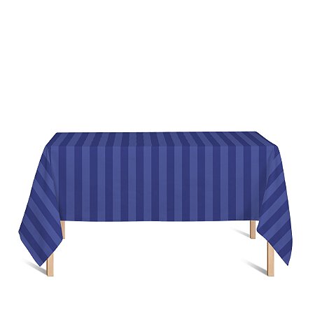 Toalha de Mesa Retangular em Tecido Jacquard Azul Royal Listrado Tradicional