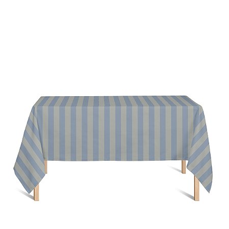 Toalha de Mesa Retangular em Tecido Jacquard Azul e Dourado Listrado Tradicional