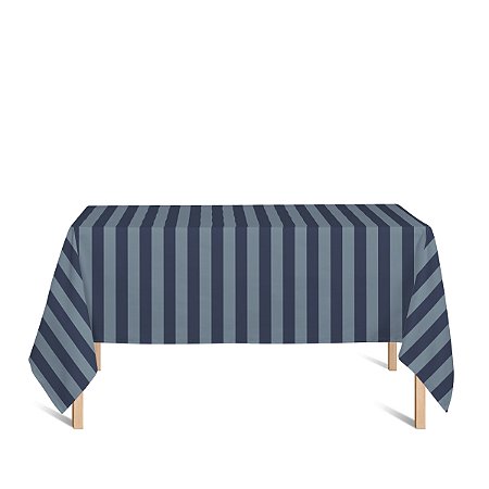 Toalha de Mesa Retangular em Tecido Jacquard Azul Marinho e Turquesa Listrado Tradicional