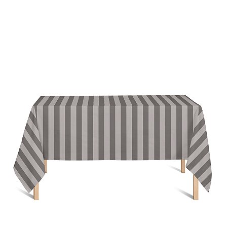 Toalha de Mesa Retangular em Tecido Jacquard Cinza e Crú Listrado Tradicional