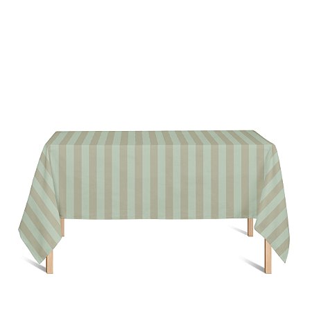 Toalha de Mesa Retangular em Tecido Jacquard Dourado e Turquesa Listrado Tradicional