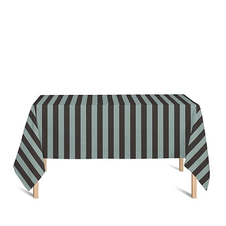 Toalha de Mesa Retangular em Tecido Jacquard Marrom e Turquesa Listrado Tradicional