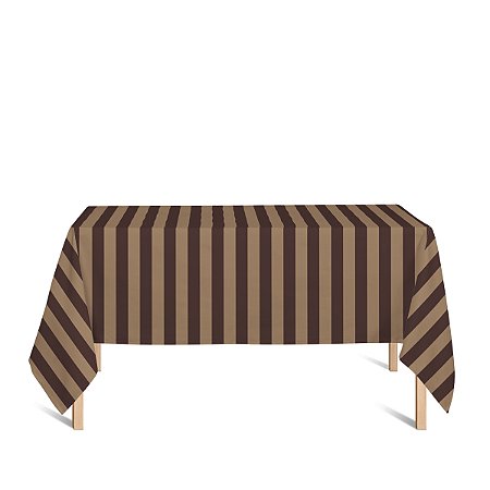 Toalha de Mesa Retangular em Tecido Jacquard Marsala e Bege Listrado Tradicional