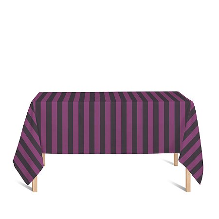 Toalha de Mesa Retangular em Tecido Jacquard Pink e Preto Listrado Tradicional
