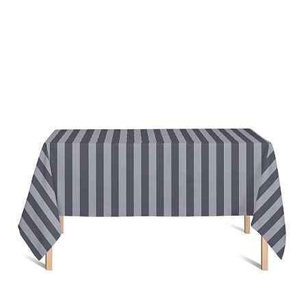 Toalha de Mesa Retangular em Tecido Jacquard Preto Acizentado e Prata Listrado Tradicional