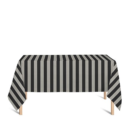 Toalha de Mesa Retangular em Tecido Jacquard Preto e Cru Listrado Tradicional