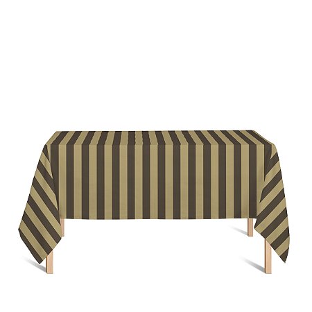 Toalha de Mesa Retangular em Tecido Jacquard Preto e Dourado Listrado Tradicional