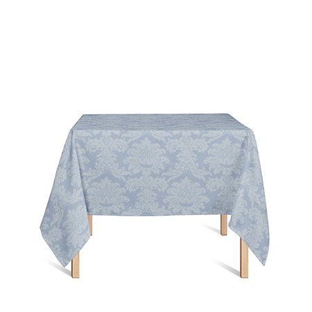 Toalha de Mesa Quadrada em Tecido Jacquard Azul Bebê Medalhão Tradicional