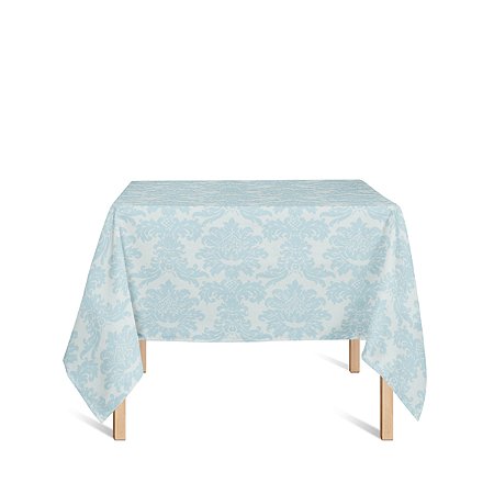 Toalha de Mesa Quadrada em Tecido Jacquard Azul e Prata Frozen Medalhão Tradicional