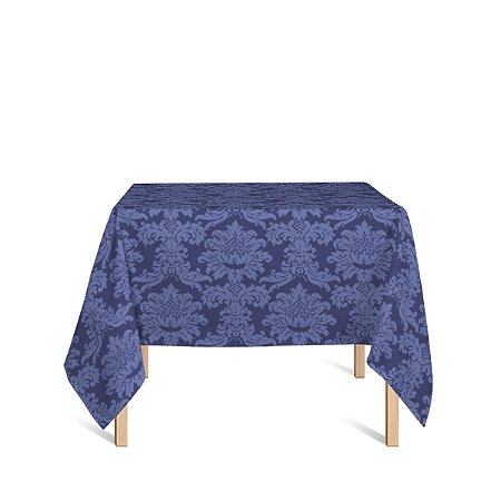 Toalha de Mesa Quadrada em Tecido Jacquard Azul Marinho Medalhão Tradicional
