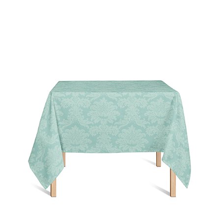 Toalha de Mesa Quadrada em Tecido Jacquard Azul Tiffany Medalhão Tradicional