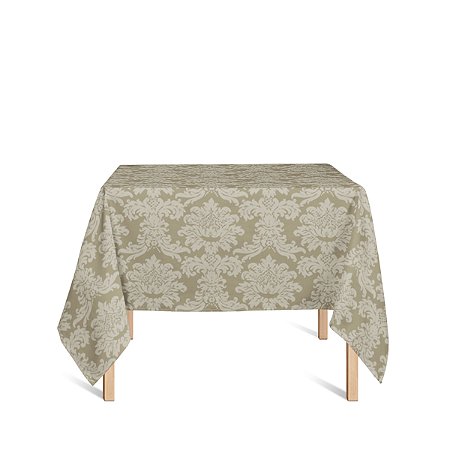 Toalha de Mesa Quadrada em Tecido Jacquard Bege Escuro (Fendi) Medalhão Tradicional