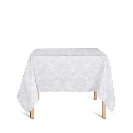 Toalha de Mesa Quadrada em Tecido Jacquard Branco Medalhão Tradicional