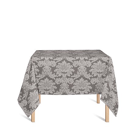 Toalha de Mesa Quadrada em Tecido Jacquard Cinza e Crú Medalhão Tradicional