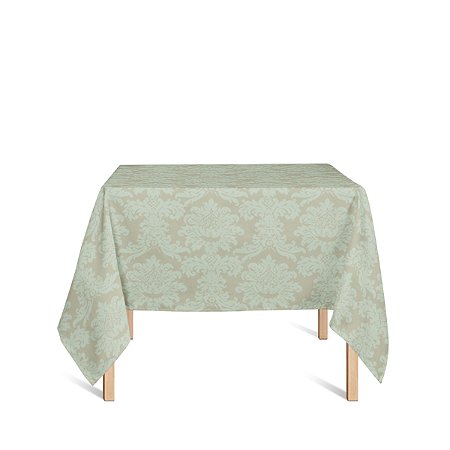 Toalha de Mesa Quadrada em Tecido Jacquard Dourado e Turquesa Medalhão Tradicional