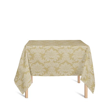 Toalha de Mesa Quadrada em Tecido Jacquard Dourado Medalhão Tradicional