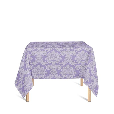 Toalha de Mesa Quadrada em Tecido Jacquard Lilás e Cru Medalhão Tradicional