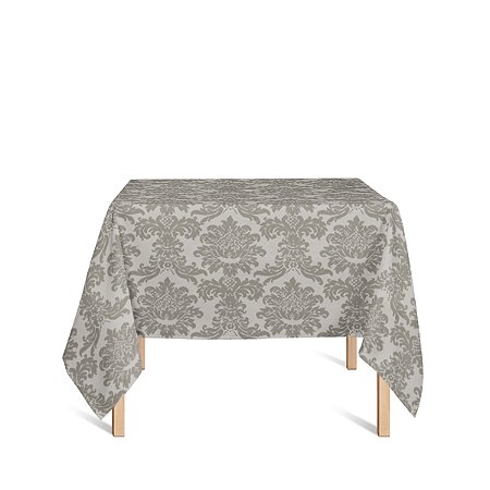 Toalha de Mesa Quadrada em Tecido Jacquard Marrom Acinzentado e Bege Medalhão Tradicional