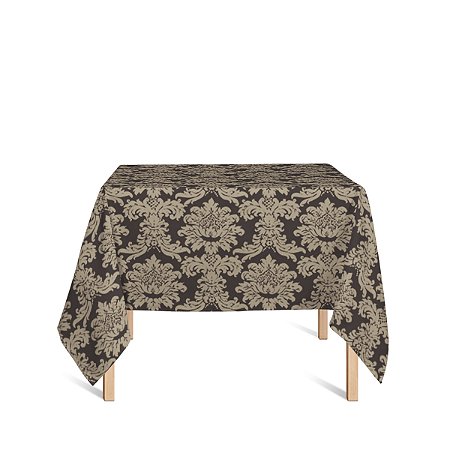 Toalha de Mesa Quadrada em Tecido Jacquard Marrom e Bege Medalhão Tradicional