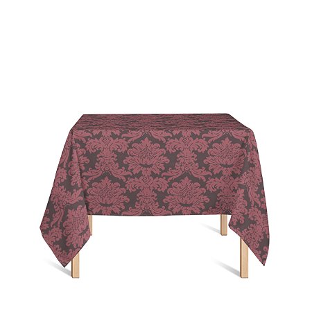 Toalha de Mesa Quadrada em Tecido Jacquard Marrom e Vermelho Medalhão Tradicional