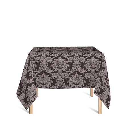 Toalha de Mesa Quadrada em Tecido Jacquard Marrom Medalhão Tradicional