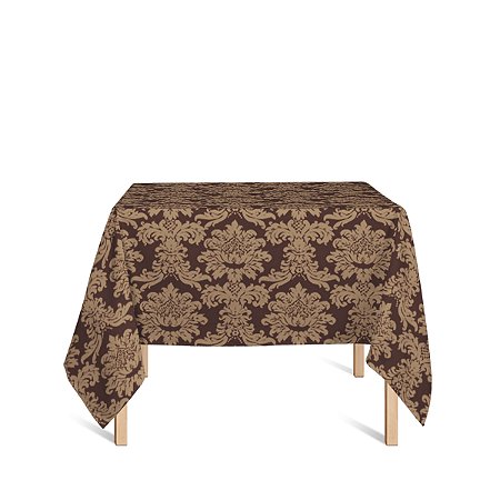 Toalha de Mesa Quadrada em Tecido Jacquard Marsala e Bege Medalhão Tradicional