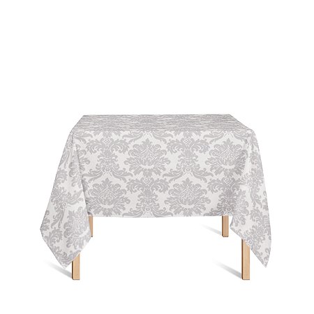 Toalha de Mesa Quadrada em Tecido Jacquard Prata Medalhão Tradicional