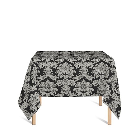 Toalha de Mesa Quadrada em Tecido Jacquard Preto e Cru Medalhão Tradicional