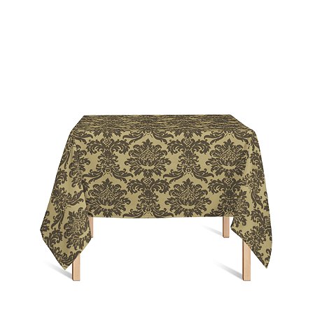 Toalha de Mesa Quadrada em Tecido Jacquard Preto e Dourado Medalhão Tradicional