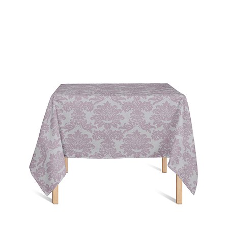Toalha de Mesa Quadrada em Tecido Jacquard Rosa Bebê e Prata Medalhão Tradicional