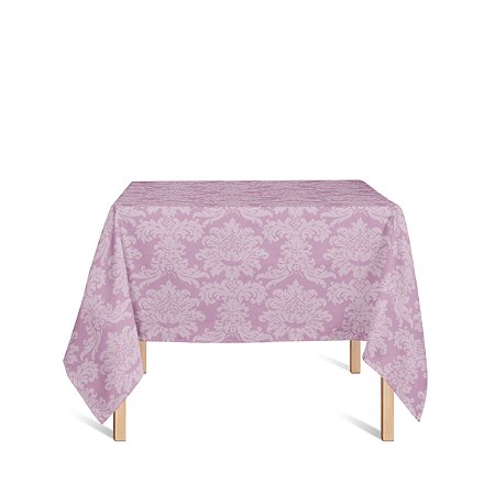 Toalha de Mesa Quadrada em Tecido Jacquard Rosa Bebê Medalhão Tradicional