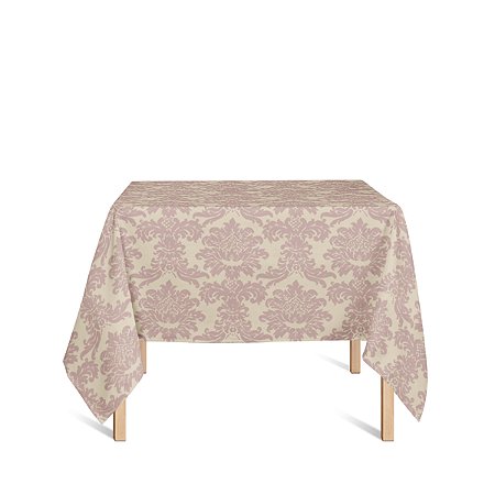 Toalha de Mesa Quadrada em Tecido Jacquard Rosa Envelhecido e Dourado Medalhão Tradicional